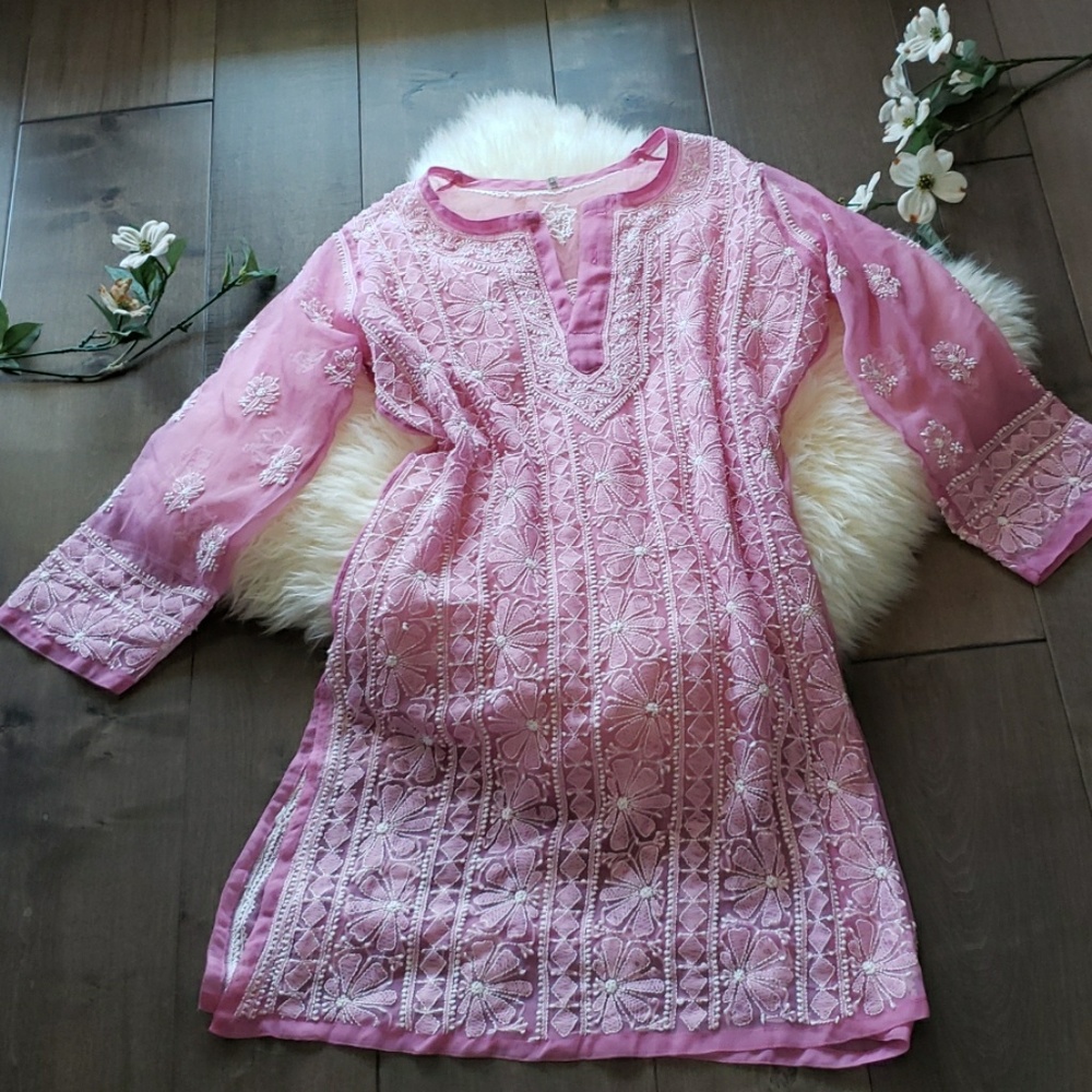 Sheer Pink Embroidered Tunic